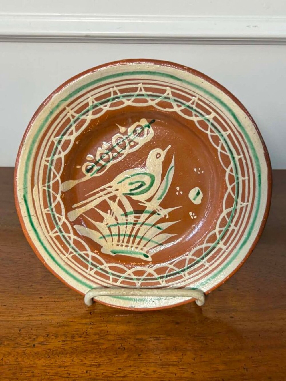 Vintage Mexican Tlaquepaque 7” Bandera bird plate